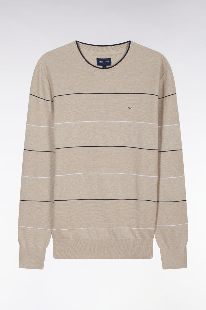 Pull col rond cerclé en coton beige