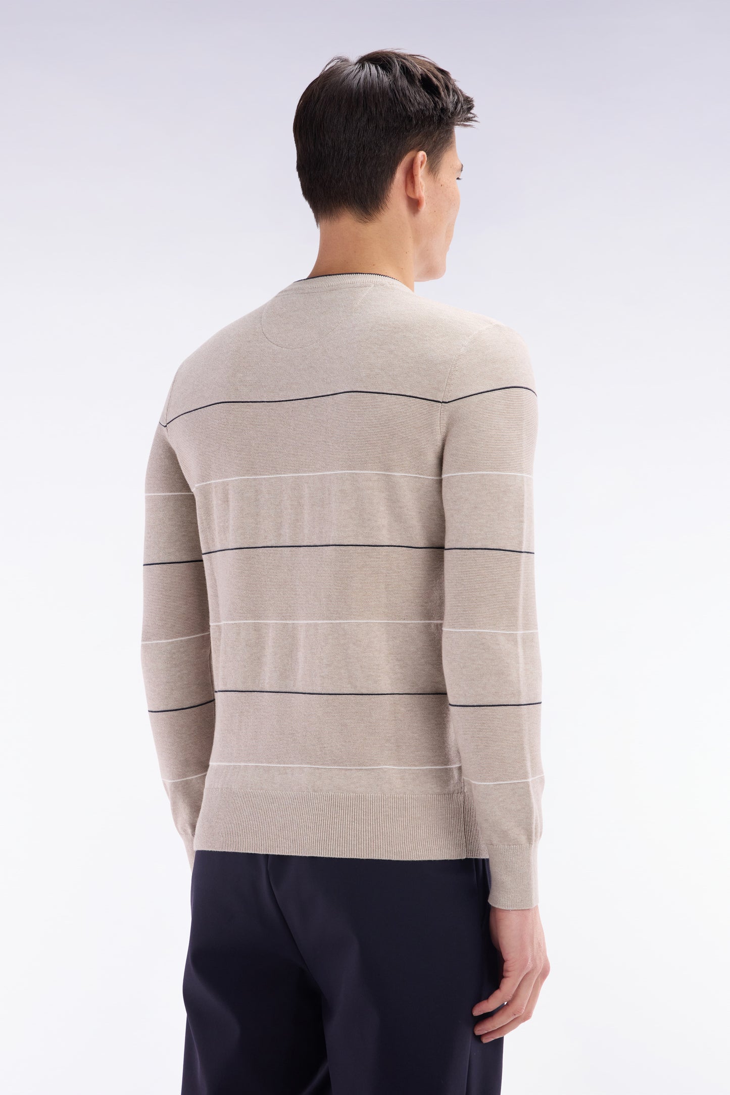 Round-neck beige cotton jumper