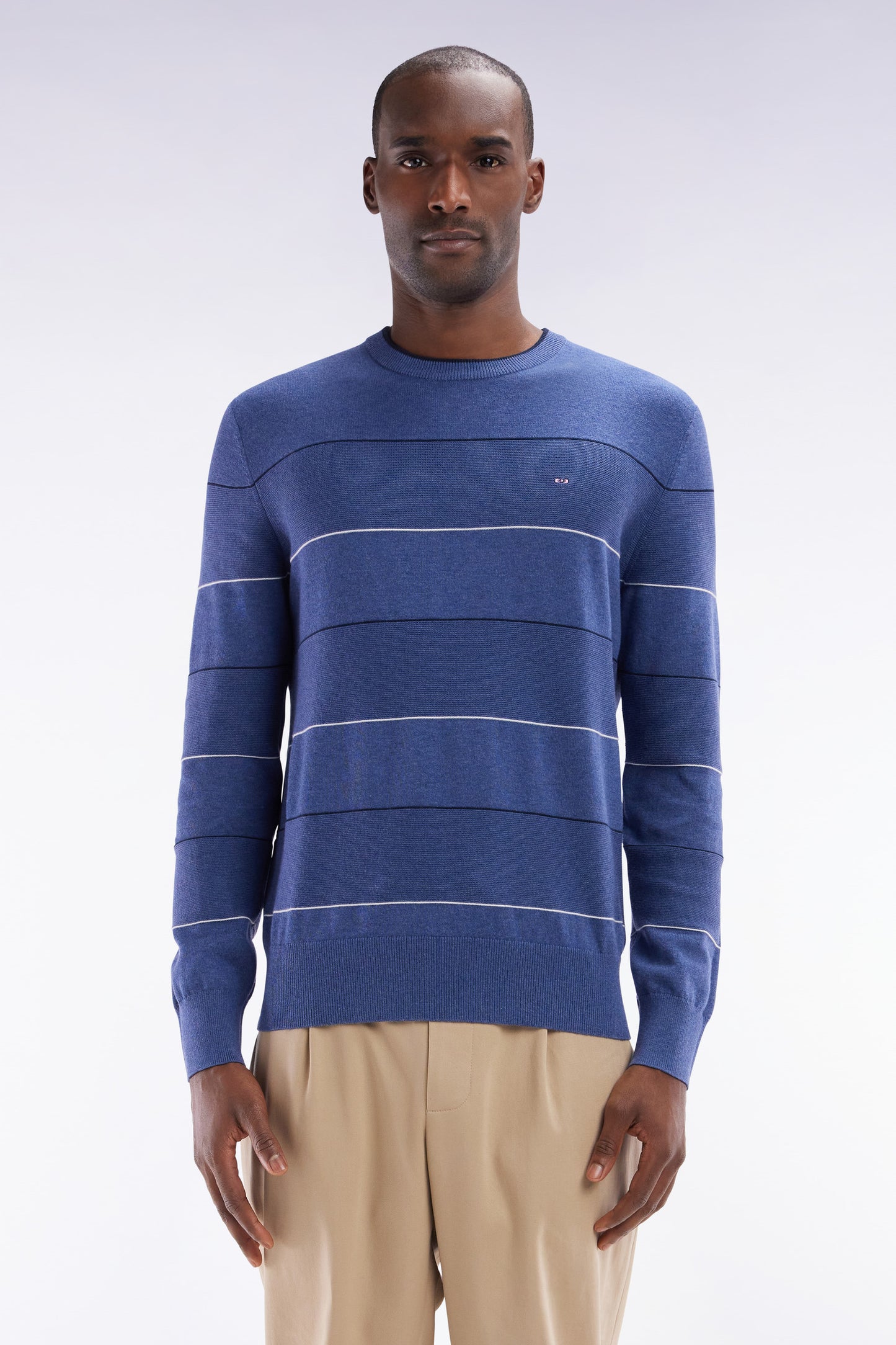Round-neck blue cotton jumper