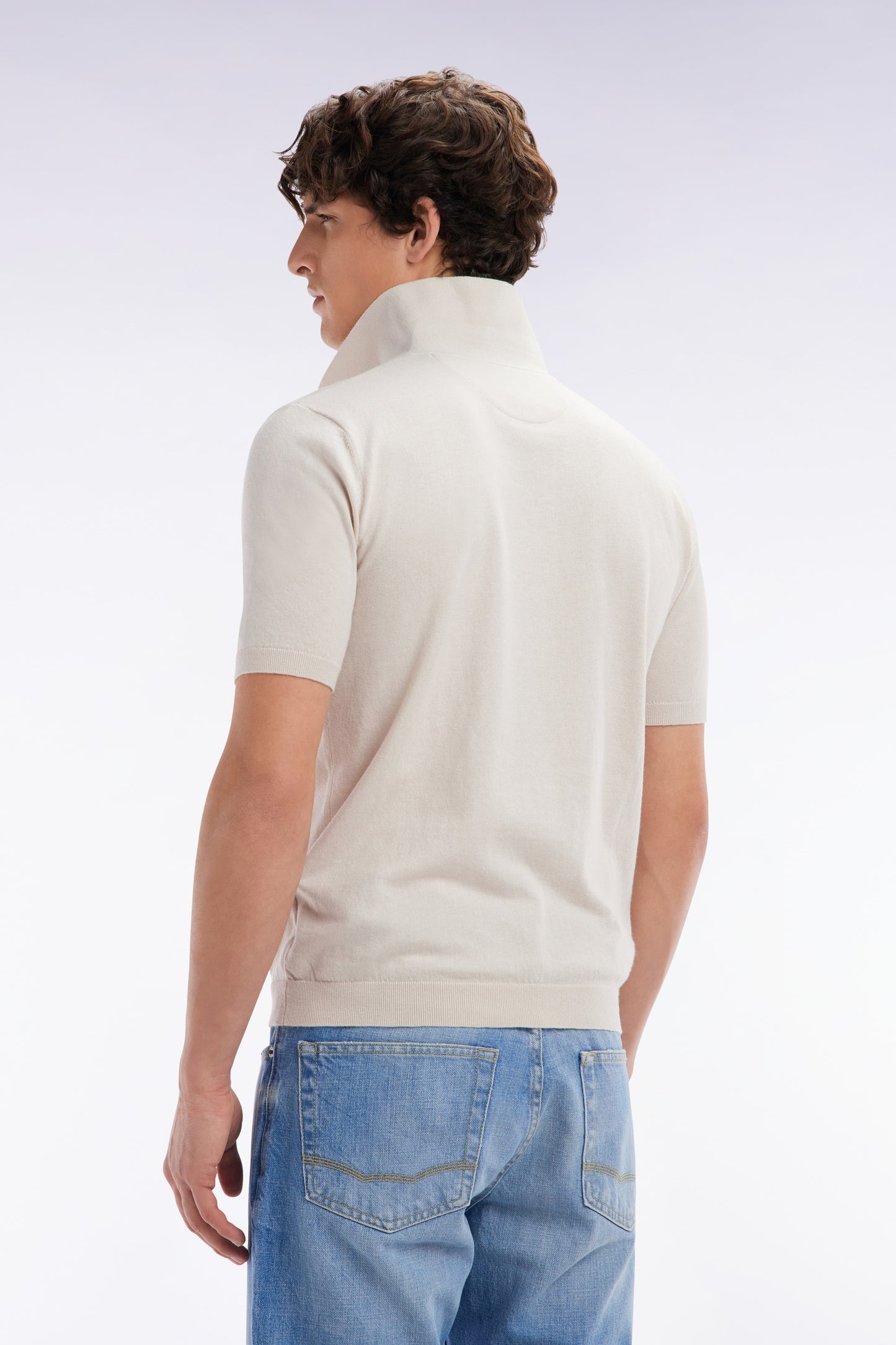 Straight-fit beige cotton-silk-blend polo neck jumper