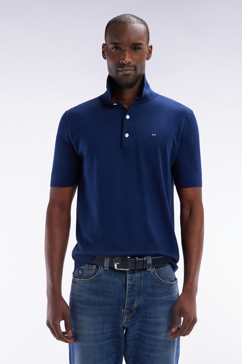 Straight-fit navy cotton-silk-blend polo neck jumper - Image 1