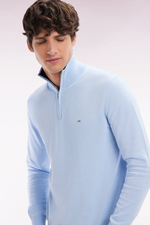 Straight-fit sky blue cotton trucker collar jumper - Image 3