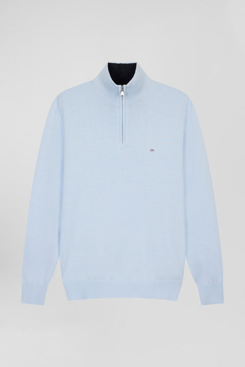 Straight-fit sky blue cotton trucker collar jumper - Image 2