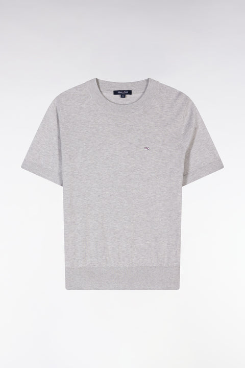 Straight-fit short-sleeved round-neck grey jumper in organic cotton cashmere blend - Image 1
