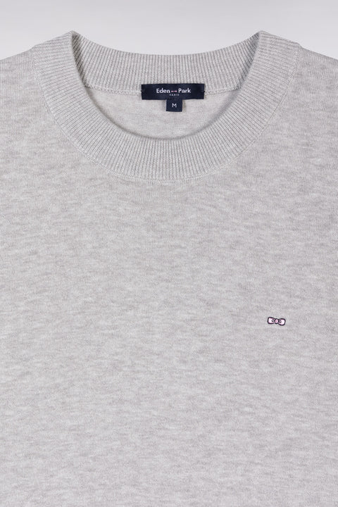 Straight-fit short-sleeved round-neck grey jumper in organic cotton cashmere blend - Image 2