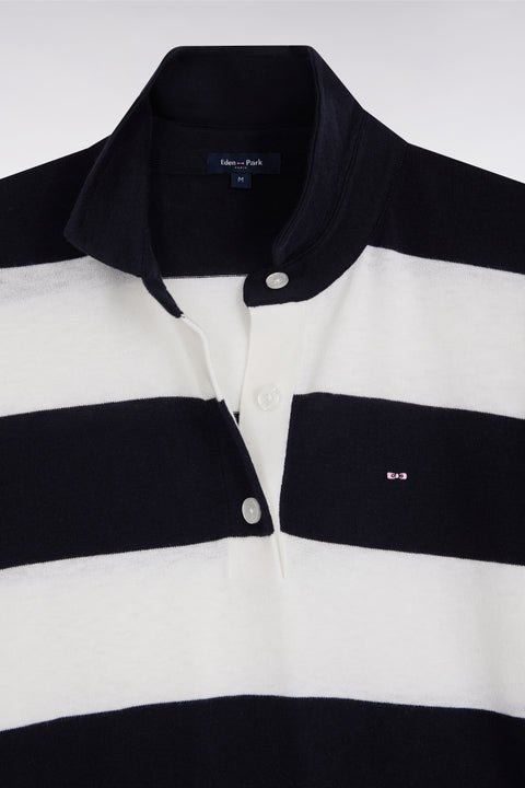 Relaxed-fit striped navy jumper with a rugby shirt collar in organic cotton and cashmere blend - Image 3