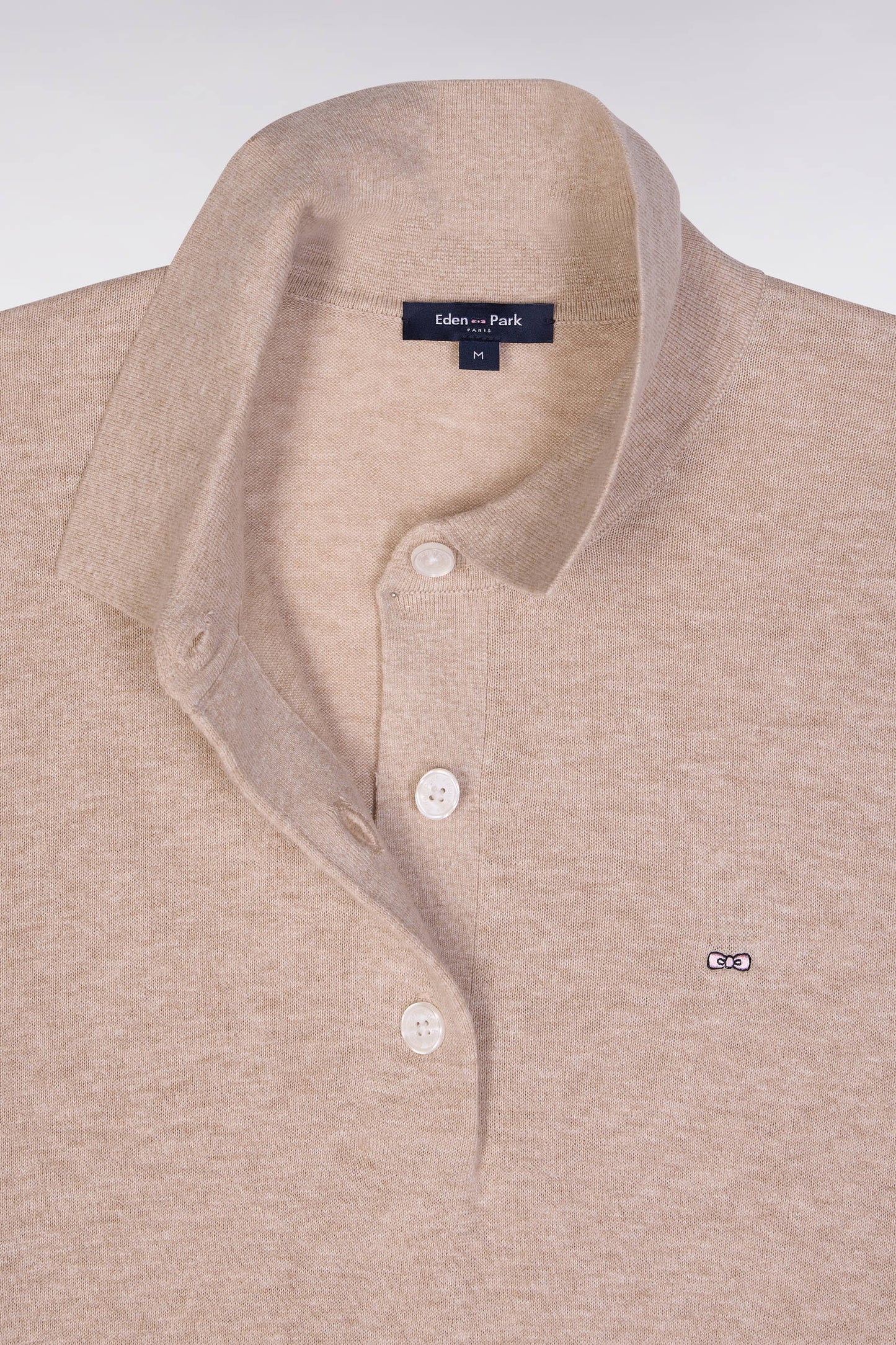 Straight-fit short-sleeved beige jumper with polo collar
