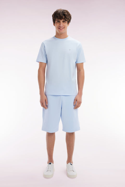 Straight-fit sky blue cotton fleece shorts - Image 1