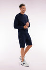 Straight-fit navy cotton fleece shorts