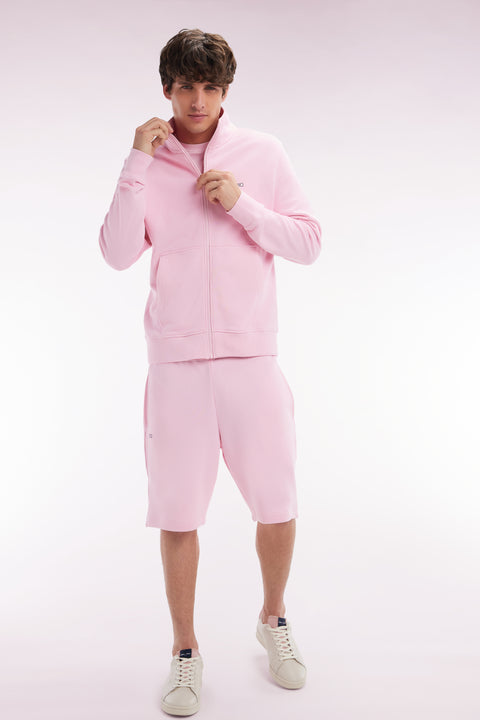 Straight-fit pink cotton fleece shorts - Image 3