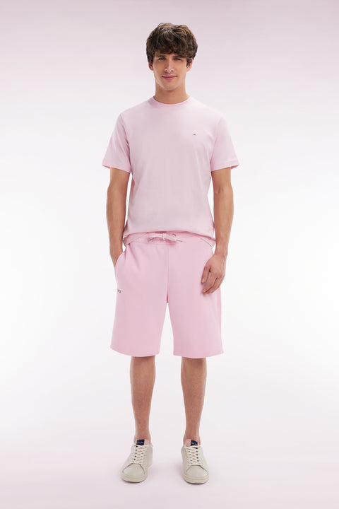 Straight-fit pink cotton fleece shorts - Image 1