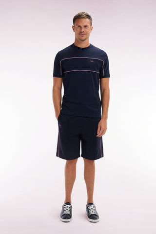 Straight-cut navy jogger shorts in cotton interlock