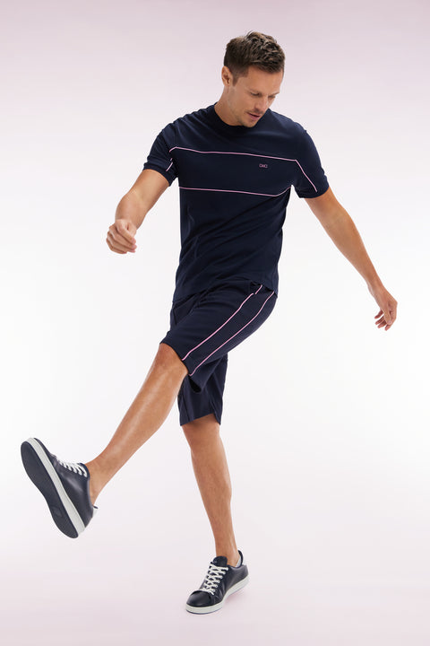 Straight-cut navy jogger shorts in cotton interlock - Image 3