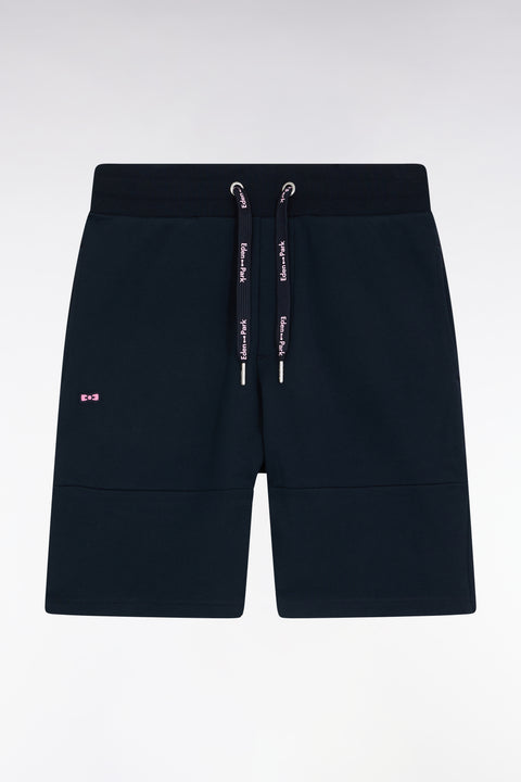 Relaxed-git navy cotton fleece shorts with pink accents - Image 1