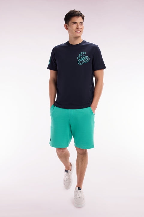 Relaxed-fit green cotton fleece shorts - Image 1