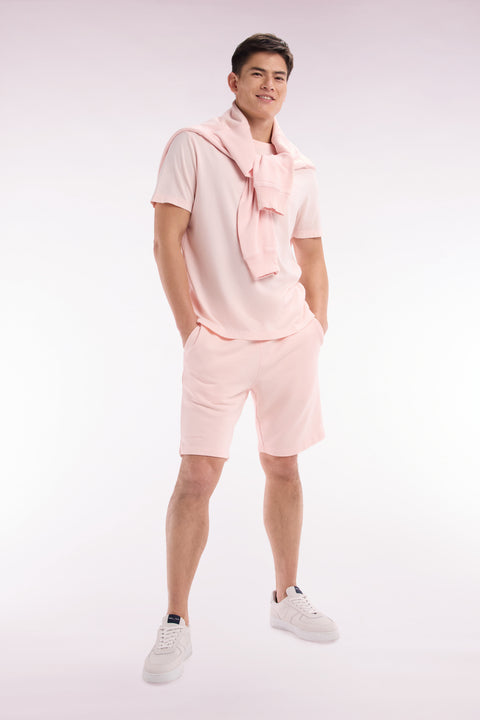 Relaxed-fit light pink cotton fleece shorts - Image 3