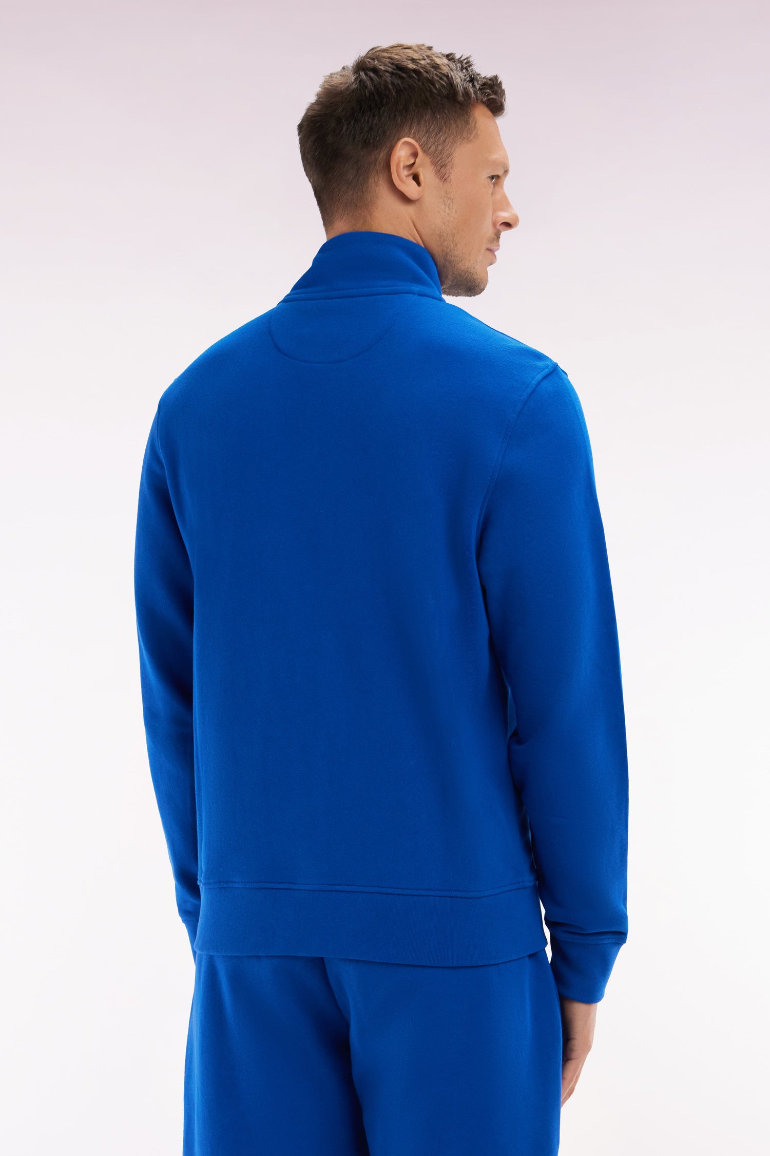 Sweatshirt zippé en coton bleu foncé coupe droite