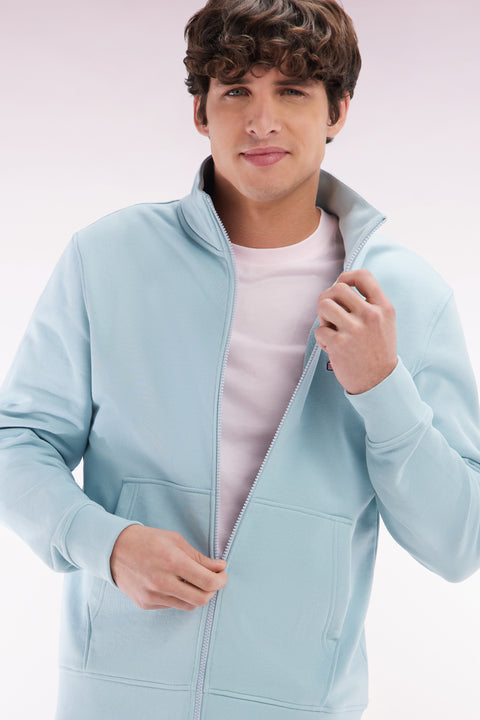 Straight-fit sea green cotton zip-up sweatshirt - Image 3