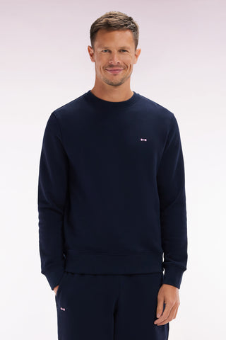 Straight-fit navy cotton fleece sweatshirt