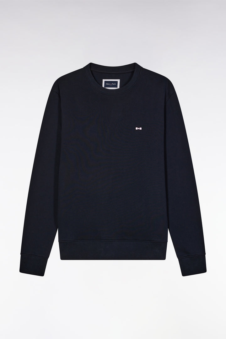 Sweatshirt en molleton coton marine coupe droite et col rond