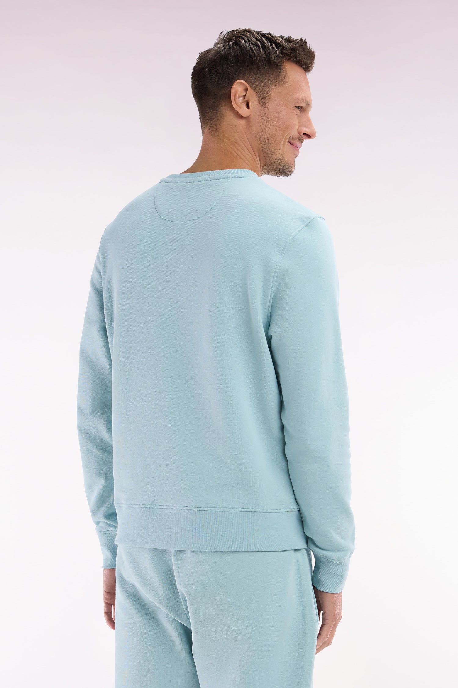 Sweatshirt en molleton coton vert d'eau coupe droite