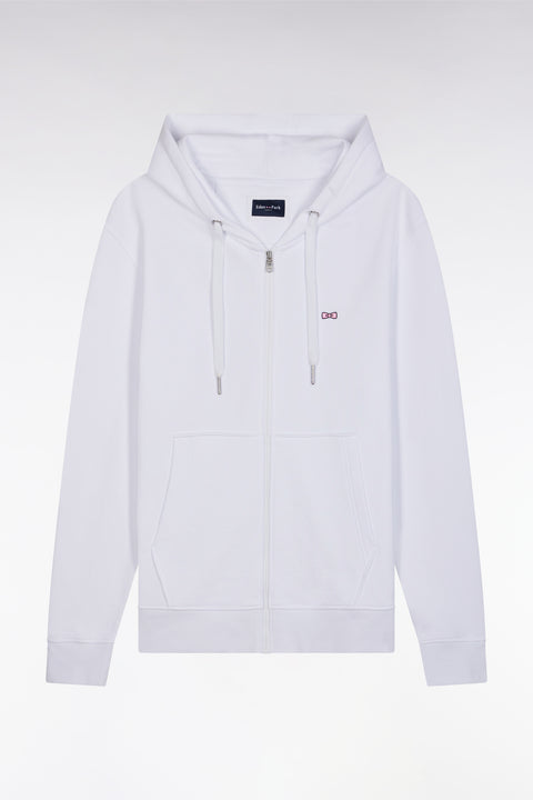 Straight-fit white cotton fleece zip-up sweatshirt - Image 2