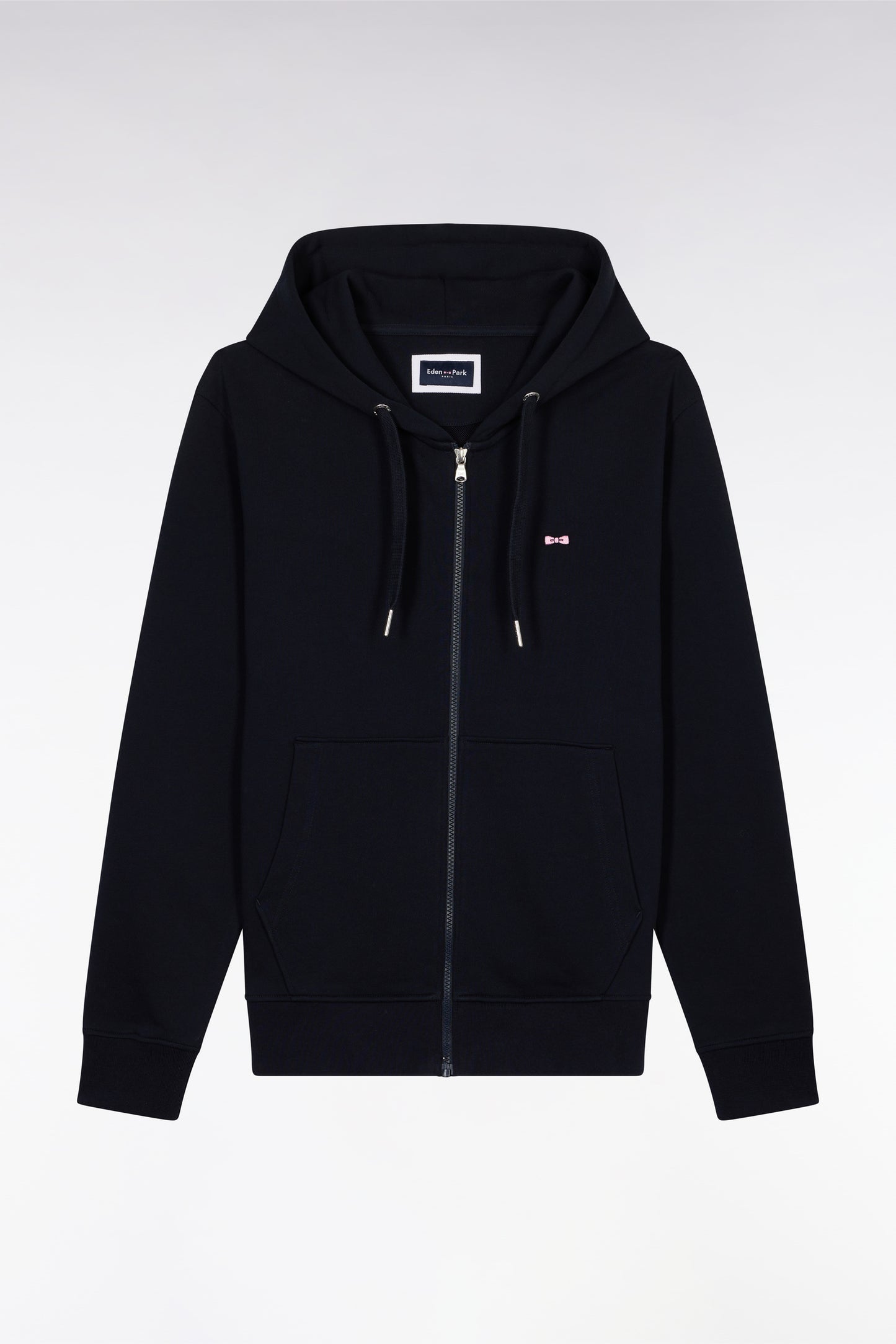 Sweatshirt zippé en molleton coton marine coupe droite