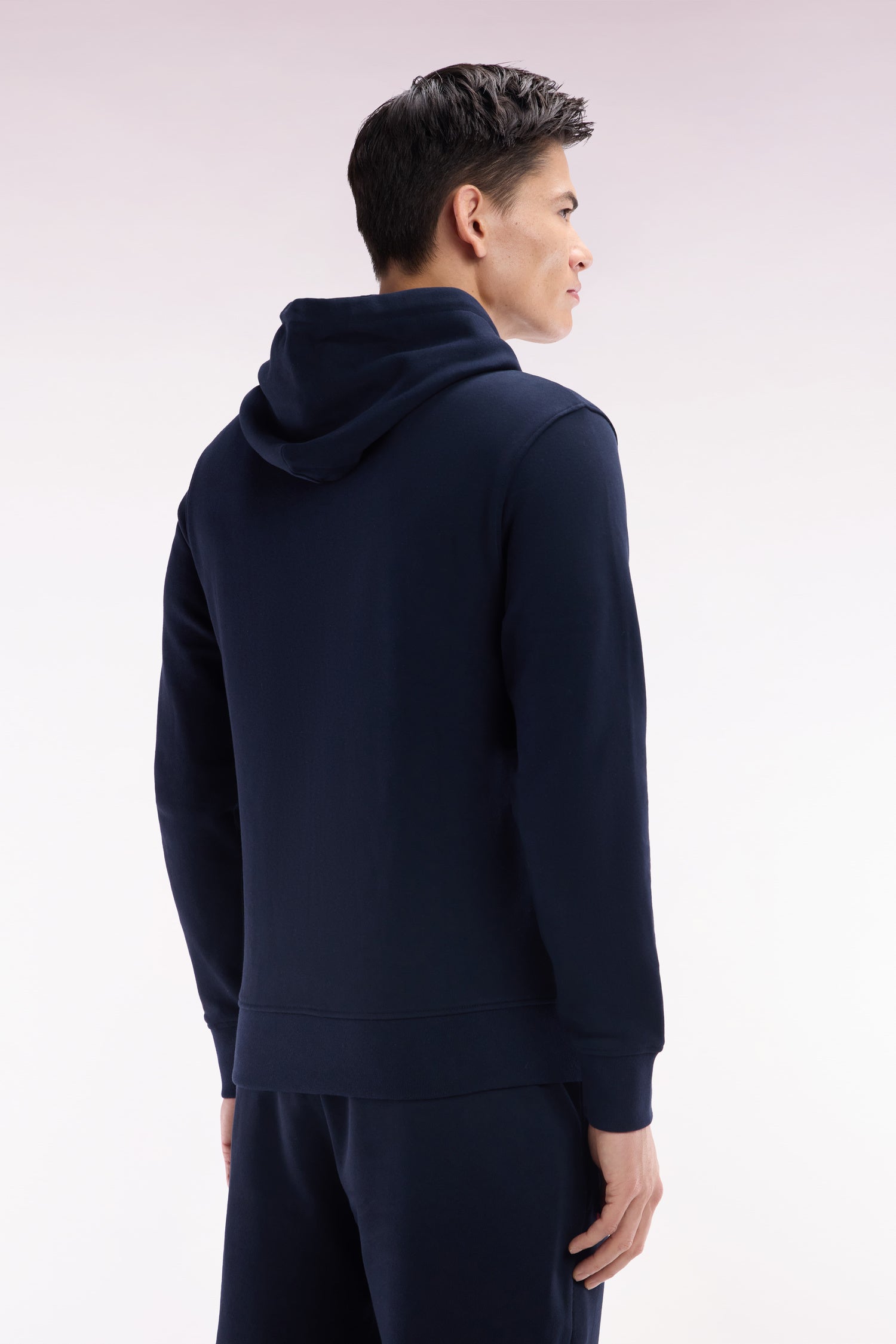 Sweatshirt zippé en molleton coton marine coupe droite