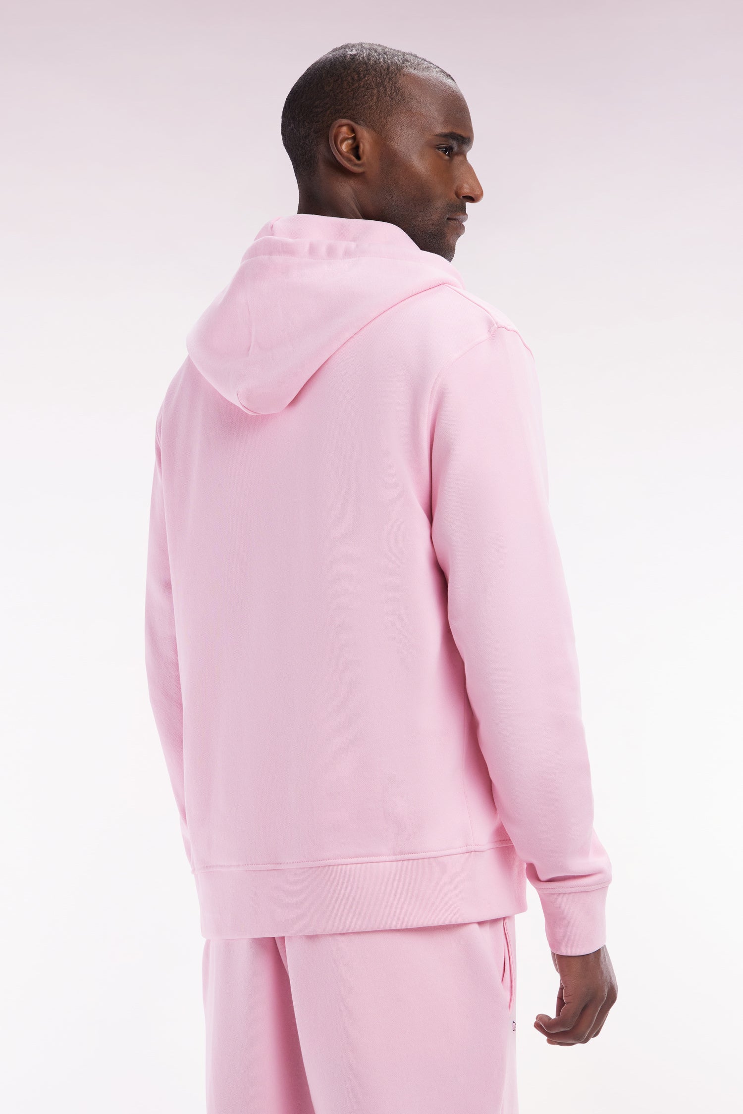 Sweatshirt zippé en molleton coton rose coupe droite