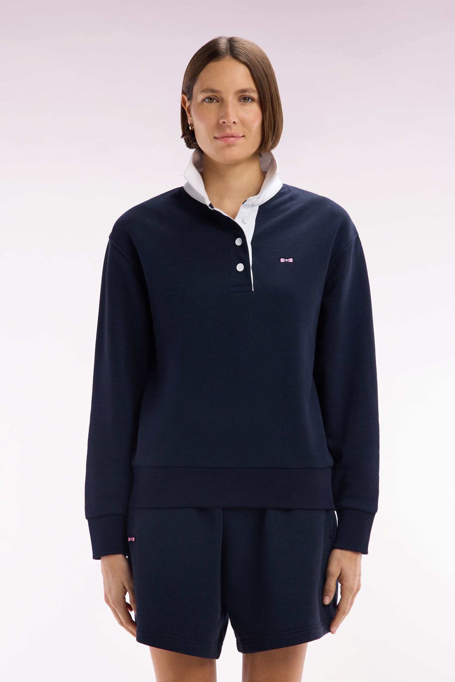 Sweatshirt à col maillot en coton marine coupe décontractée