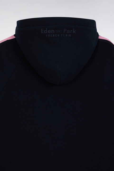 Relaxed-fit navy and pink cotton hoodie - Image 2