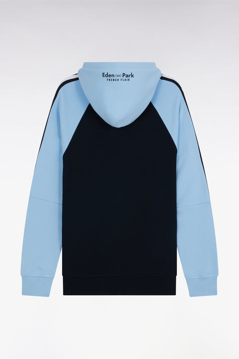 Relaxed-fit navy and sky blue cotton hoodie - Image 1