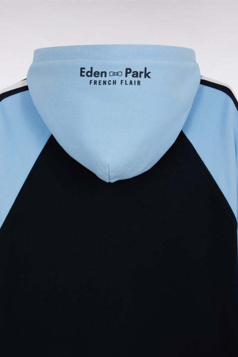Relaxed-fit navy and sky blue cotton hoodie - Image 2