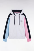 Sweatshirt zippé en molleton coton colorblock blanc coupe droite