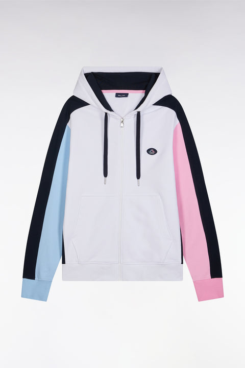 Straight-fit zipped sweatshirt in white colorblock cotton fleece - Image 2