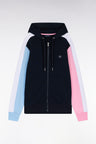 Straight-fit zipped sweatshirt in navy colorblock cotton fleece