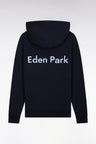 Relaxed-fit sky blue cotton hoodie with two-tone back embroidery