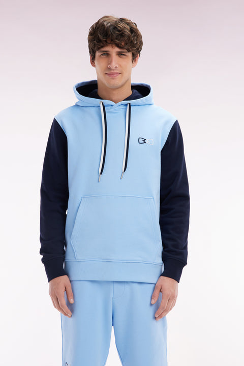 Relaxed-fit navy cotton hoodie with two-tone back embroidery - Image 1