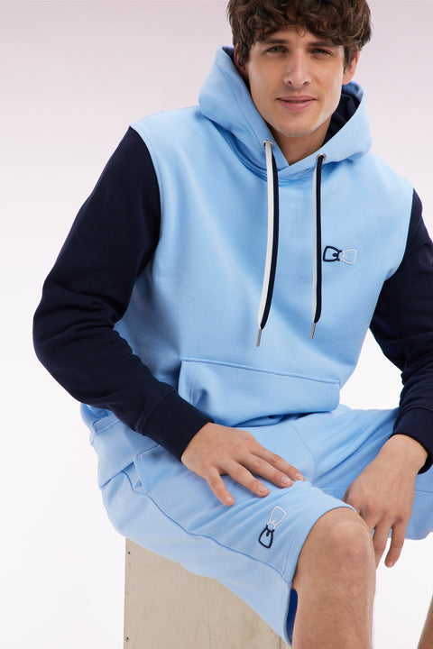 Relaxed-fit navy cotton hoodie with two-tone back embroidery - Image 3