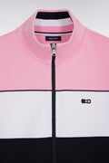 Sweatshirt zippé en molleton coton stretch tricolore rose coupe droite