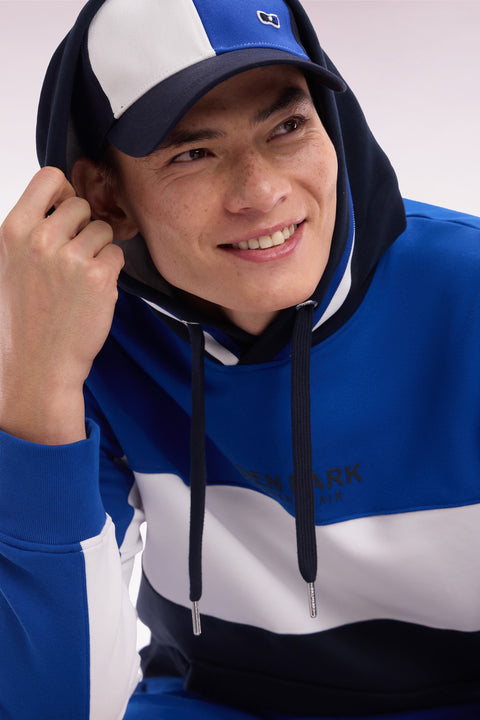 Relaxed-fit blue tricolor cotton fleece hoodie - Image 3
