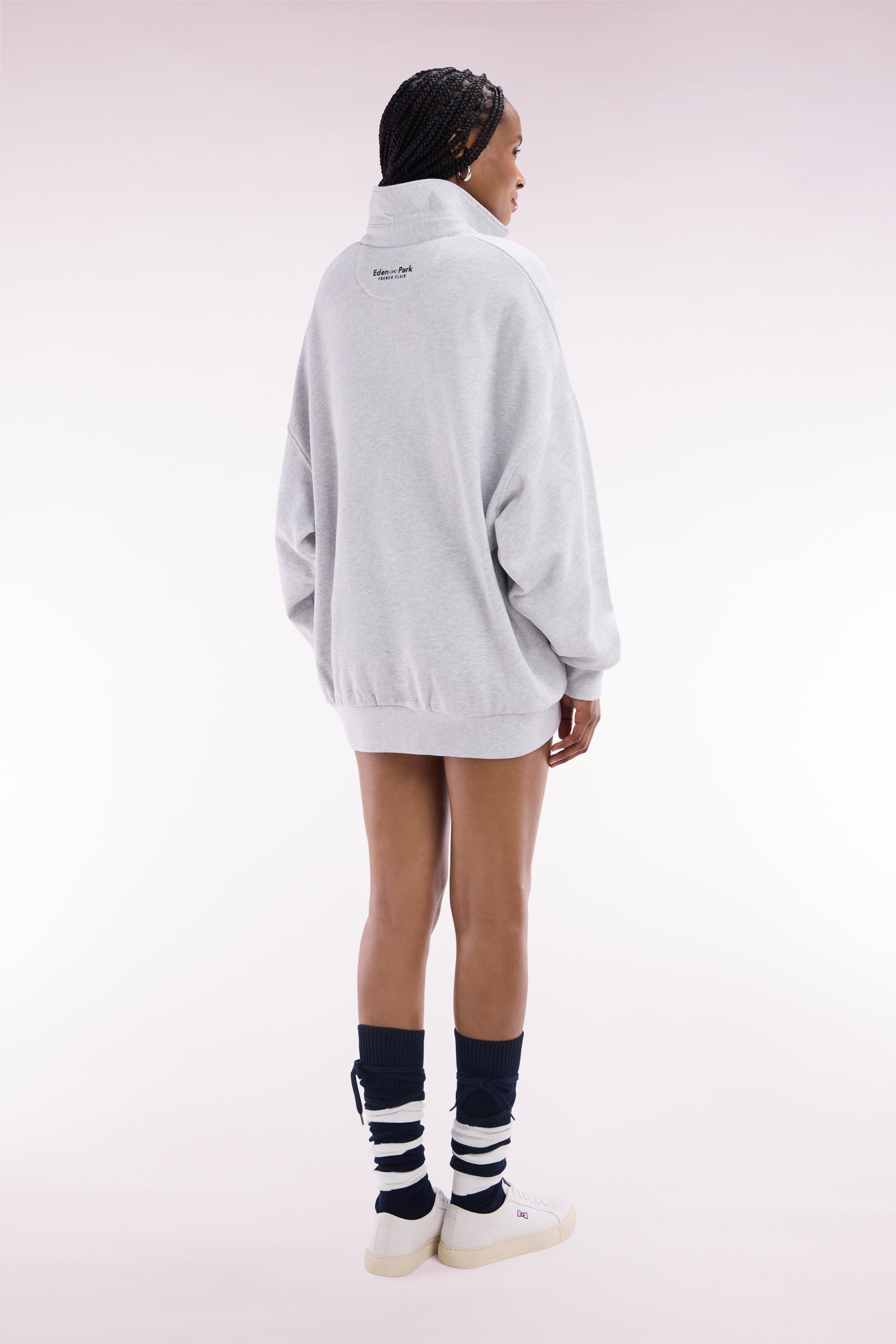 Sweatshirt à col maillot en coton gris coupe oversized