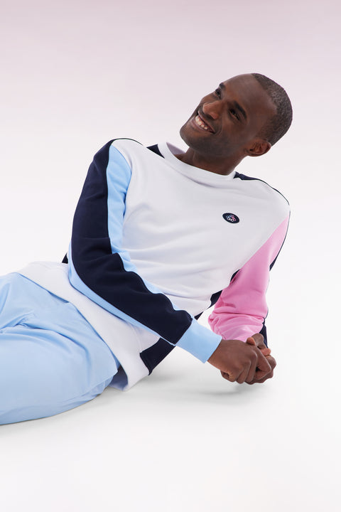 Straight-fit white cotton fleece tricolor sweatshirt - Image 3