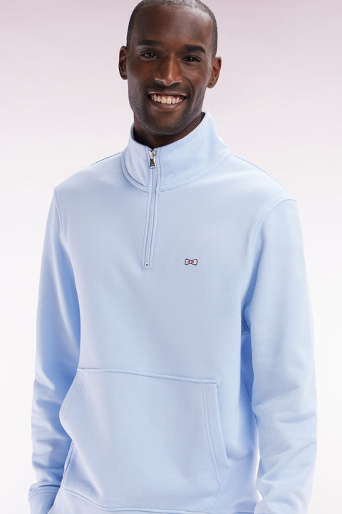 Straight-fit sky blue cotton zip-neck sweatshirt - Image 3