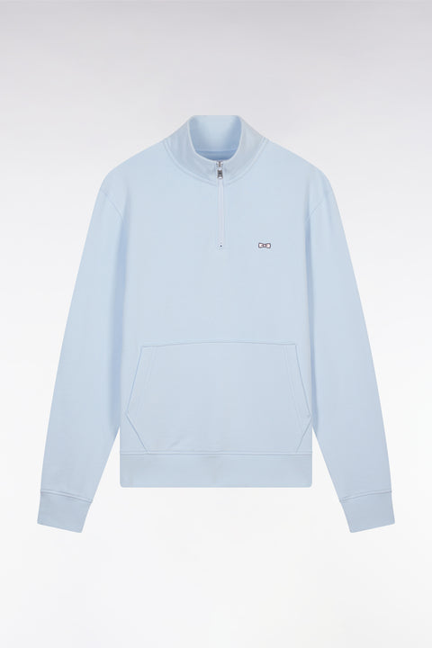 Straight-fit sky blue cotton zip-neck sweatshirt - Image 2