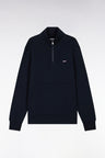 Straight-fit navy cotton zip-neck sweatshirt
