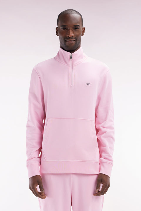 Straight-fit pink cotton zip-neck sweatshirt - Image 1