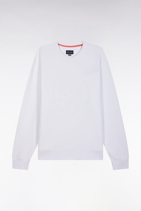 Relaxed fit white cotton fleece sweatshirt with tone-on-tone palm tree embroidery - Image 2