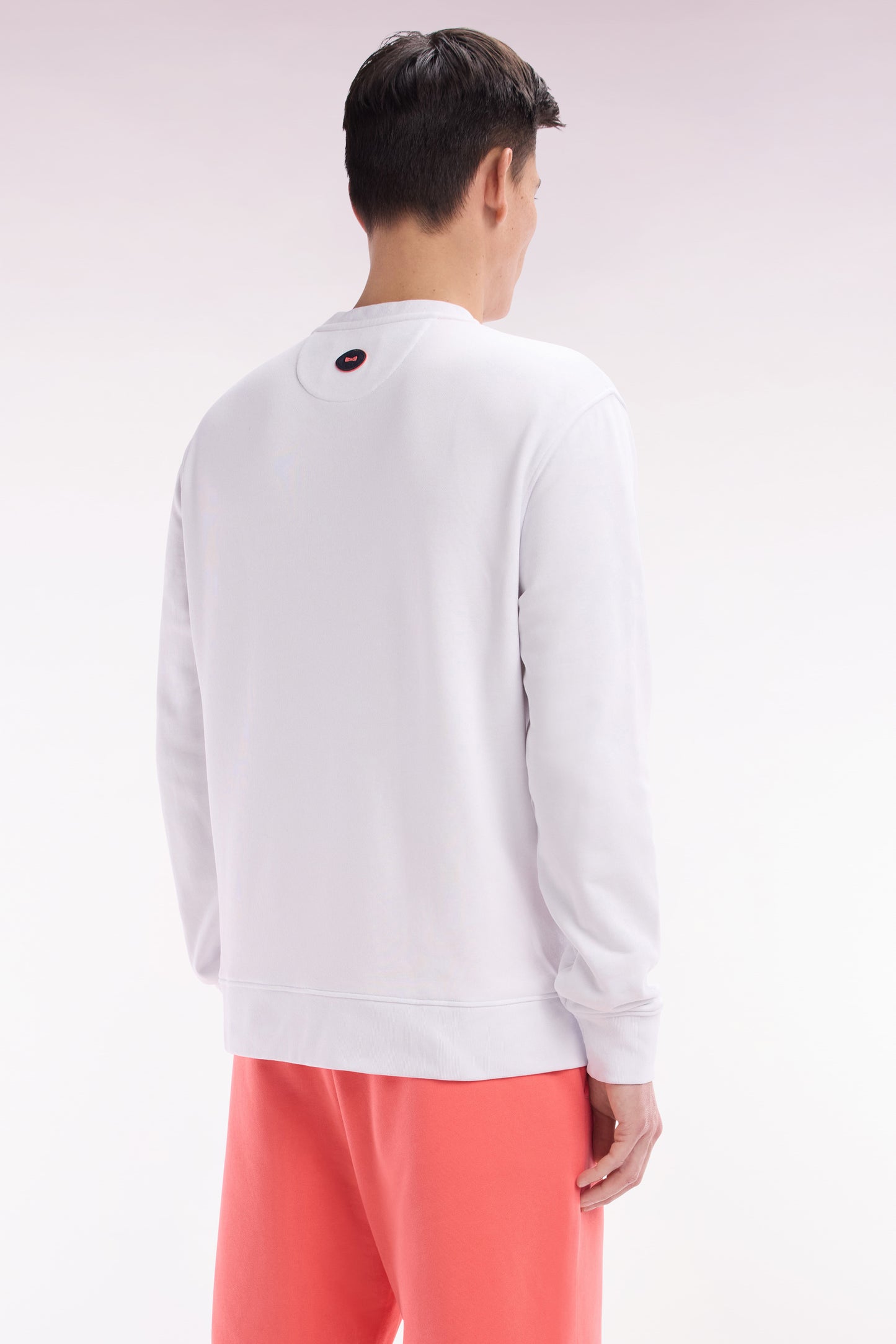 Relaxed fit white cotton fleece sweatshirt with tone-on-tone palm tree embroidery