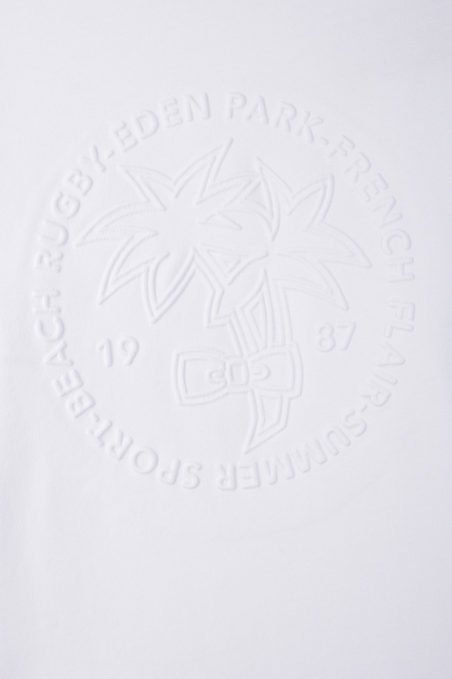 Relaxed fit white cotton fleece sweatshirt with tone-on-tone palm tree embroidery